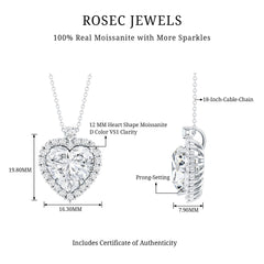 Certified 5.5 Carat Moissanite Heart Necklace with Silver Chain