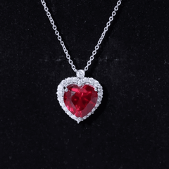Certified 6.5 Carat Lab Grown Ruby Heart Necklace with Silver Chain