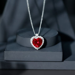Certified 6.5 Carat Lab Grown Ruby Heart Necklace with Silver Chain