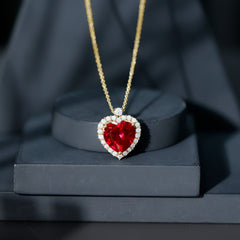 Certified Lab Grown Ruby Heart Necklace with Moissanite Halo