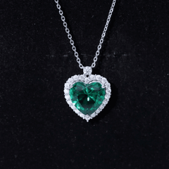 Certified 5.5 Carat Lab Grown Emerald Heart Necklace With Silver Chain