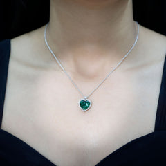 Lab Created 12 MM Emerald Moissanite Heart Pendant Necklace