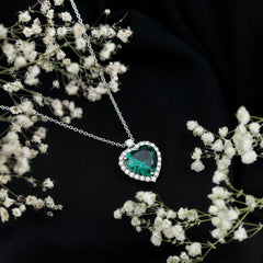 Certified 5.5 Carat Lab Grown Emerald Heart Necklace With Silver Chain