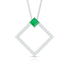 Princess Cut Emerald and Diamond Square Necklace
