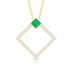 Princess Cut Emerald and Diamond Square Necklace