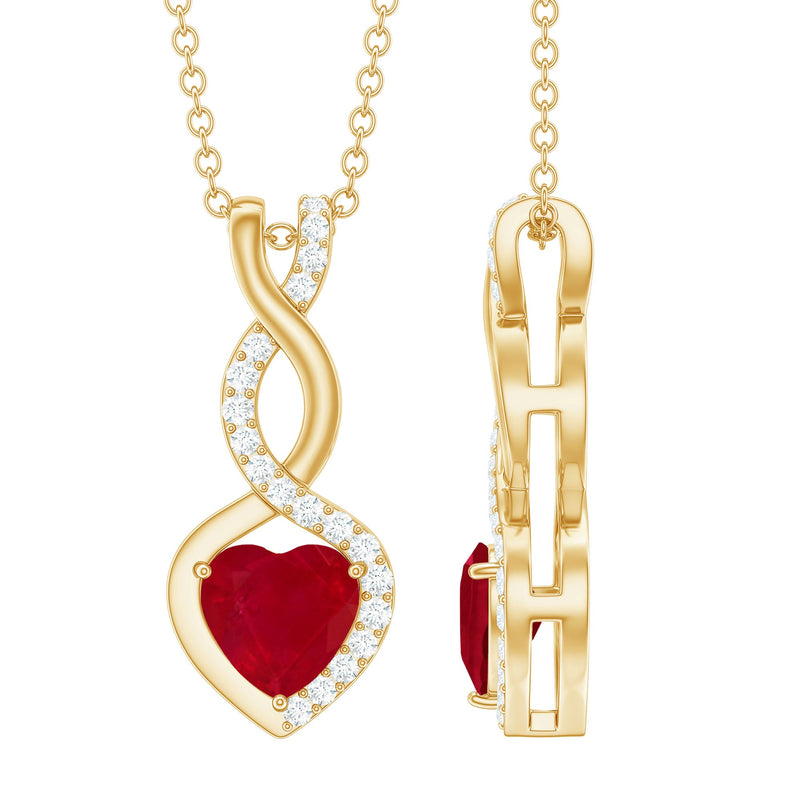 Natural Ruby Diamond Infinity Heart Necklace