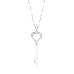 Diamond Heart Key Pendant Necklace For Women