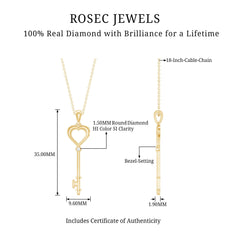 Diamond Heart Key Pendant Necklace For Women