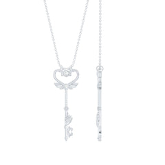 Diamond Key Necklace with Angel Wings