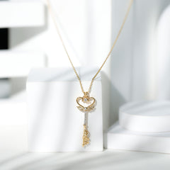 Diamond Key Necklace with Angel Wings