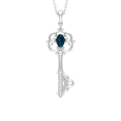 London Blue Topaz and Diamond Vintage Key Necklace