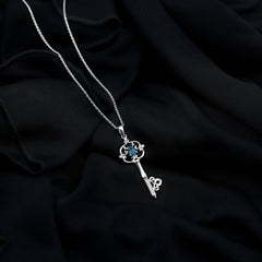 London Blue Topaz and Diamond Vintage Key Necklace