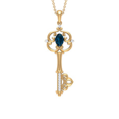 London Blue Topaz and Diamond Vintage Key Necklace