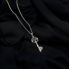 London Blue Topaz and Diamond Vintage Key Necklace