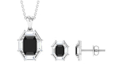 2 CT Art Deco Black Onyx and Moissanite Pendant Earrings Set