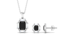 2 CT Art Deco Black Onyx and Moissanite Pendant Earrings Set