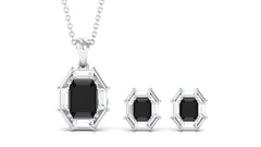 2 CT Art Deco Black Onyx and Moissanite Pendant Earrings Set