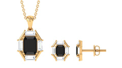 2 CT Art Deco Black Onyx and Moissanite Pendant Earrings Set