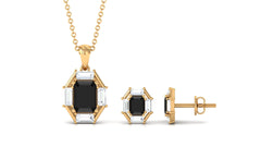 2 CT Art Deco Black Onyx and Moissanite Pendant Earrings Set