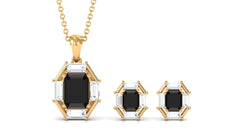 2 CT Art Deco Black Onyx and Moissanite Pendant Earrings Set