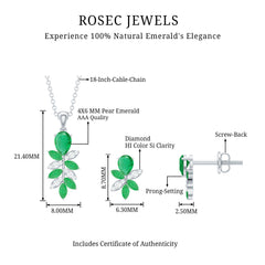 Nature Inspired Emerald and Diamond Dangle jewelry Set