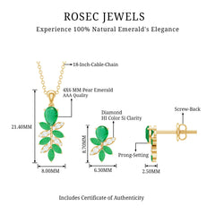 Nature Inspired Emerald and Diamond Dangle jewelry Set