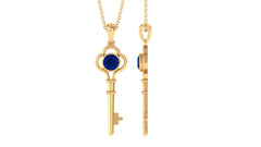 Natural 1 Carat Blue Sapphire Key Pendant Necklace for Women
