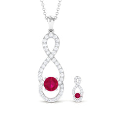 Round Ruby Infinity jewelry Set with Diamond