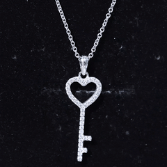 Simple Cubic Zirconia Heart Key Necklace