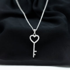 Simple Cubic Zirconia Heart Key Necklace