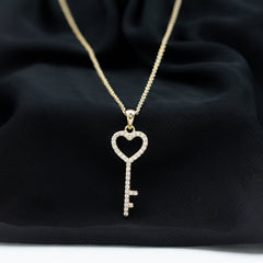 Simple Cubic Zirconia Heart Key Necklace