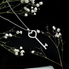 Open Heart Key Pendant with Zircon