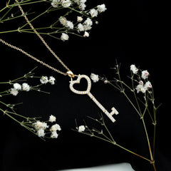 Open Heart Key Pendant with Zircon