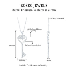 Cubic Zirconia Vintage Inspired Heart Key Pendant Necklace