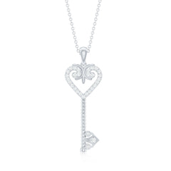 Cubic Zirconia Vintage Inspired Heart Key Pendant Necklace