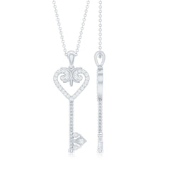 Cubic Zirconia Vintage Inspired Heart Key Pendant Necklace