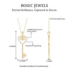 Cubic Zirconia Vintage Inspired Heart Key Pendant Necklace