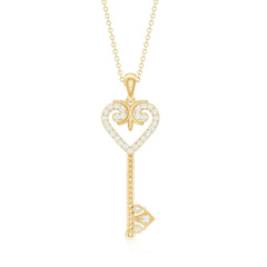 Cubic Zirconia Vintage Inspired Heart Key Pendant Necklace