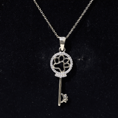 Certified Cubic Zirconia Key Pendant Necklace with Paw Motif