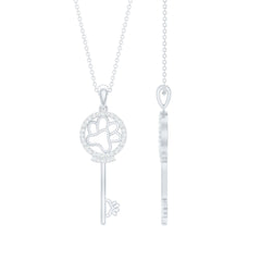 Certified Cubic Zirconia Key Pendant Necklace with Paw Motif