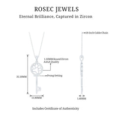 Certified Cubic Zirconia Key Pendant Necklace with Paw Motif