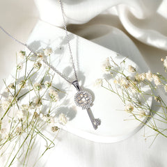 Certified Cubic Zirconia Key Pendant Necklace with Paw Motif