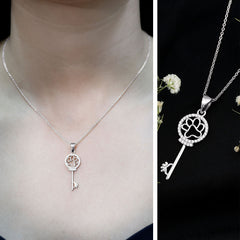 Certified Cubic Zirconia Key Pendant Necklace with Paw Motif
