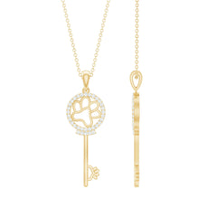 Certified Cubic Zirconia Key Pendant Necklace with Paw Motif