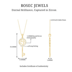 Certified Cubic Zirconia Key Pendant Necklace with Paw Motif