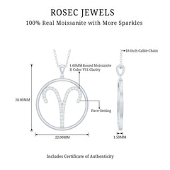 Certified Moissanite Aries Zodiac Sign Pendant Necklace