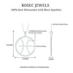 Certified Moissanite Pisces Zodiac Sign Pendant Necklace
