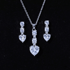Cubic Zirconia Heart Necklace and Earrings Set in Sterling Silver