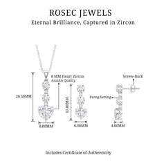 Cubic Zirconia Heart Necklace and Earrings Set in Sterling Silver