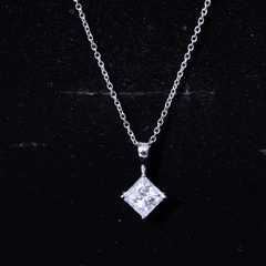 Diagonal Set 3 Carat Cubic Zirconia Princess Cut Necklace With Chain